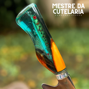 Kit Churrasqueiro Pescador 3 Peças - Faca, Garfo e Chaira