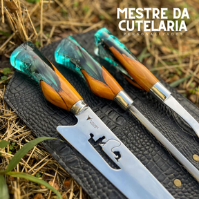 Kit Churrasqueiro Pescador 3 Peças - Faca, Garfo e Chaira