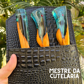 Kit Churrasqueiro Pescador 3 Peças - Faca, Garfo e Chaira