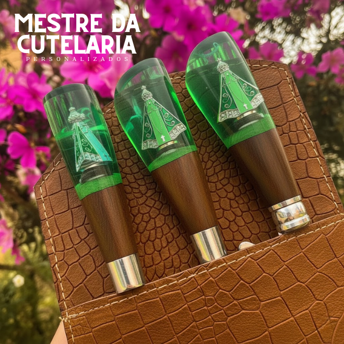 Kit Churrasqueiro Padroeira 3 Peças - Faca, Garfo e Chaira