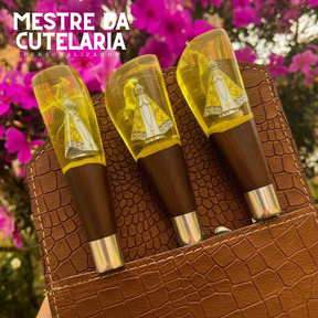 Kit Churrasqueiro Padroeira 3 Peças - Faca, Garfo e Chaira