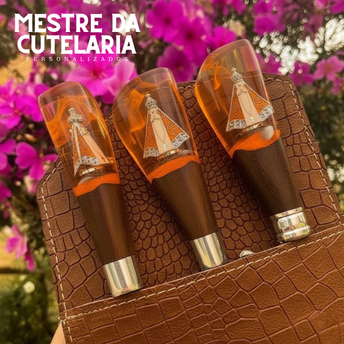 Kit Churrasqueiro Padroeira 3 Peças - Faca, Garfo e Chaira