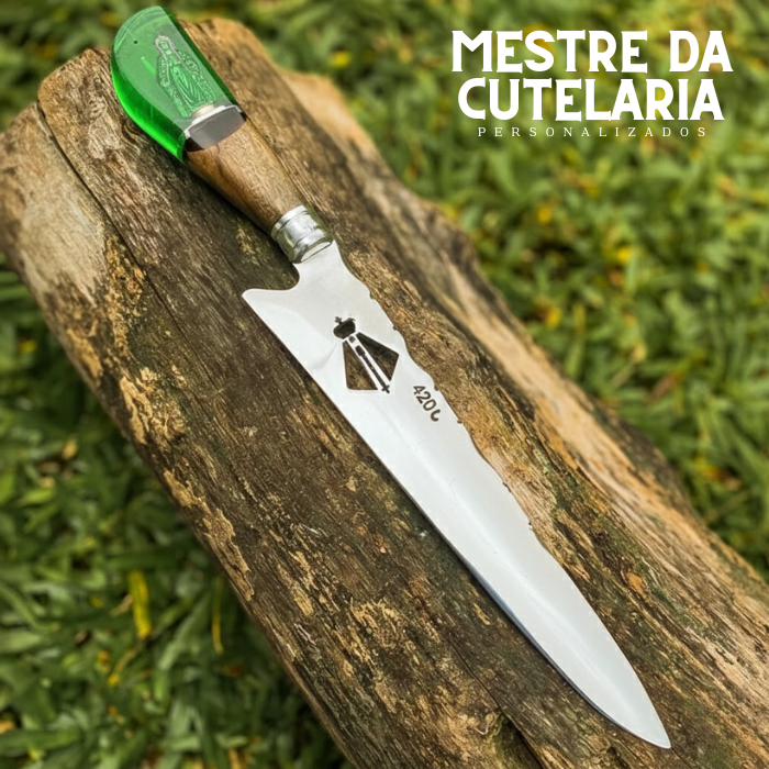 Kit Churrasqueiro Padroeira 3 Peças - Faca, Garfo e Chaira