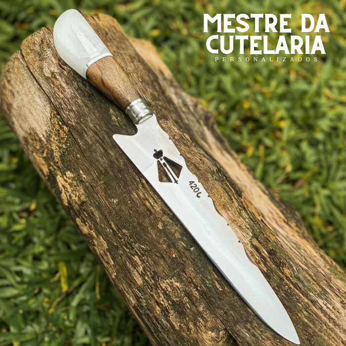 Kit Churrasqueiro Padroeira 3 Peças - Faca, Garfo e Chaira