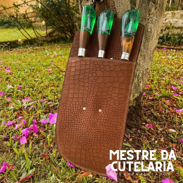 Kit Churrasqueiro Padroeira 3 Peças - Faca, Garfo e Chaira