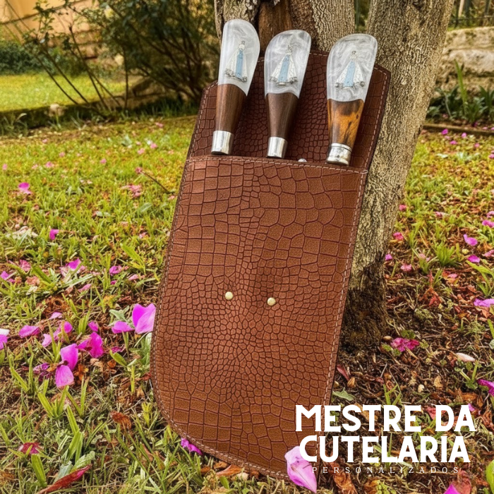 Kit Churrasqueiro Padroeira 3 Peças - Faca, Garfo e Chaira