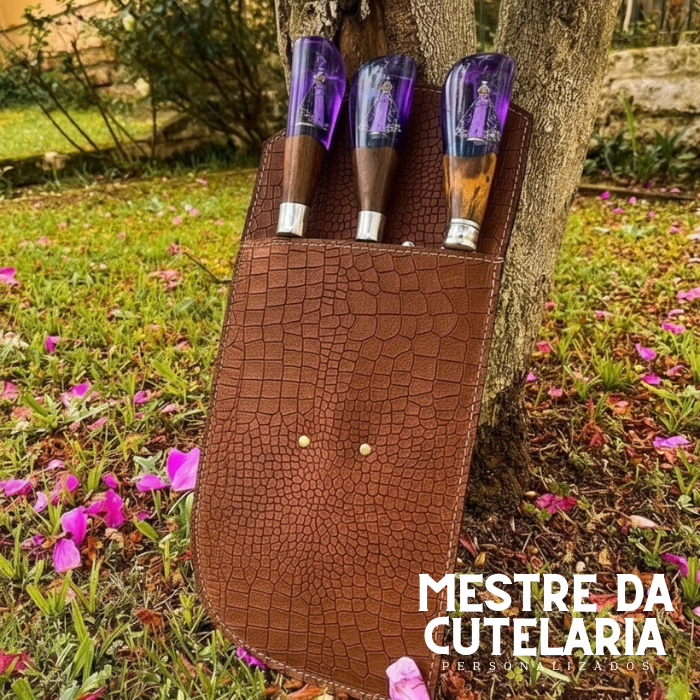 Kit Churrasqueiro Padroeira 3 Peças - Faca, Garfo e Chaira