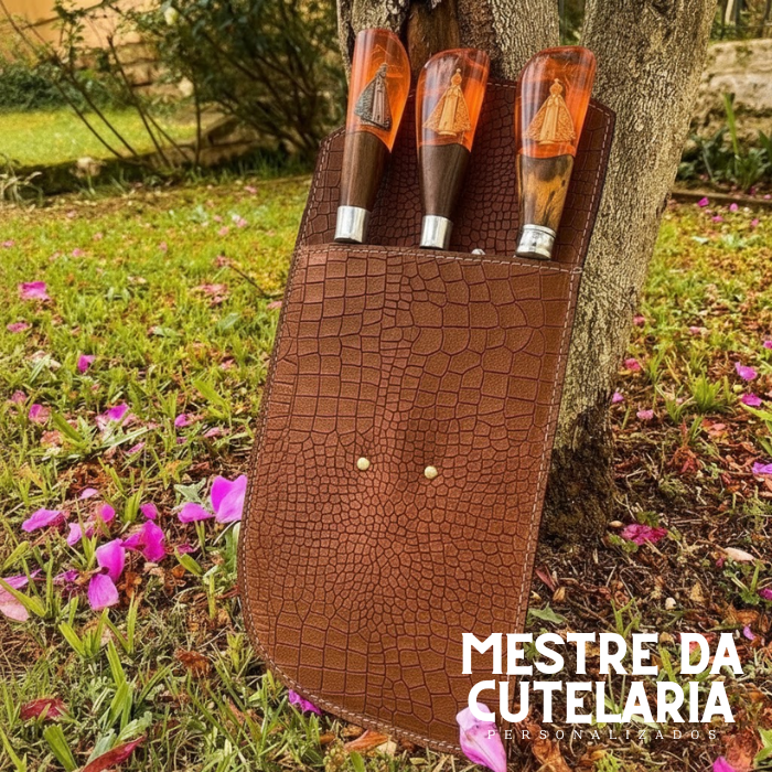 Kit Churrasqueiro Padroeira 3 Peças - Faca, Garfo e Chaira