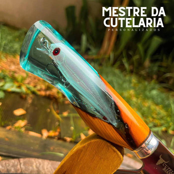 Kit Churrasqueiro Pescador 3 Peças - Faca, Garfo e Chaira