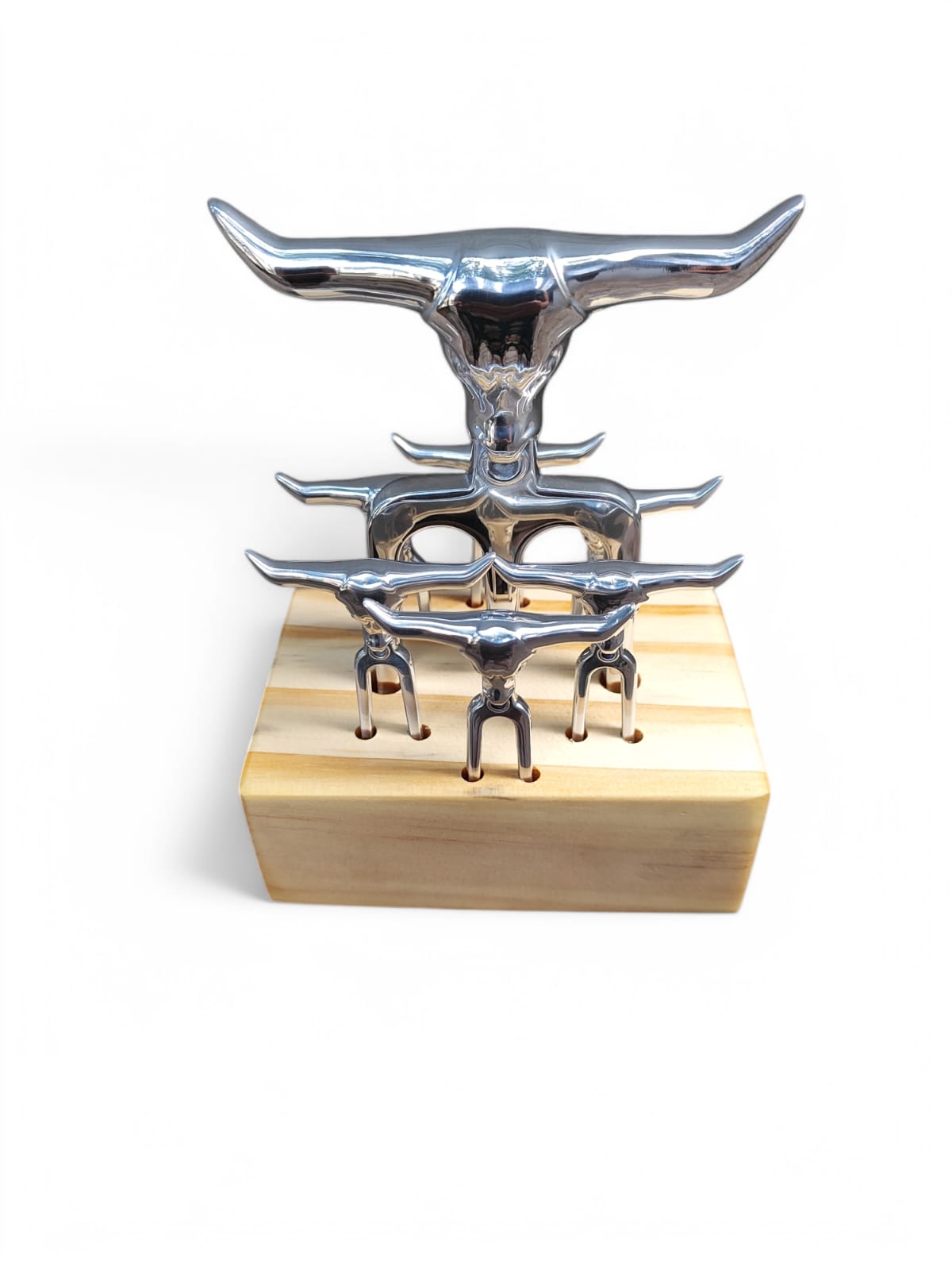 Kit profissional 1 Tridente, 6 Palitos E Base De Madeira Para Churasco black prata